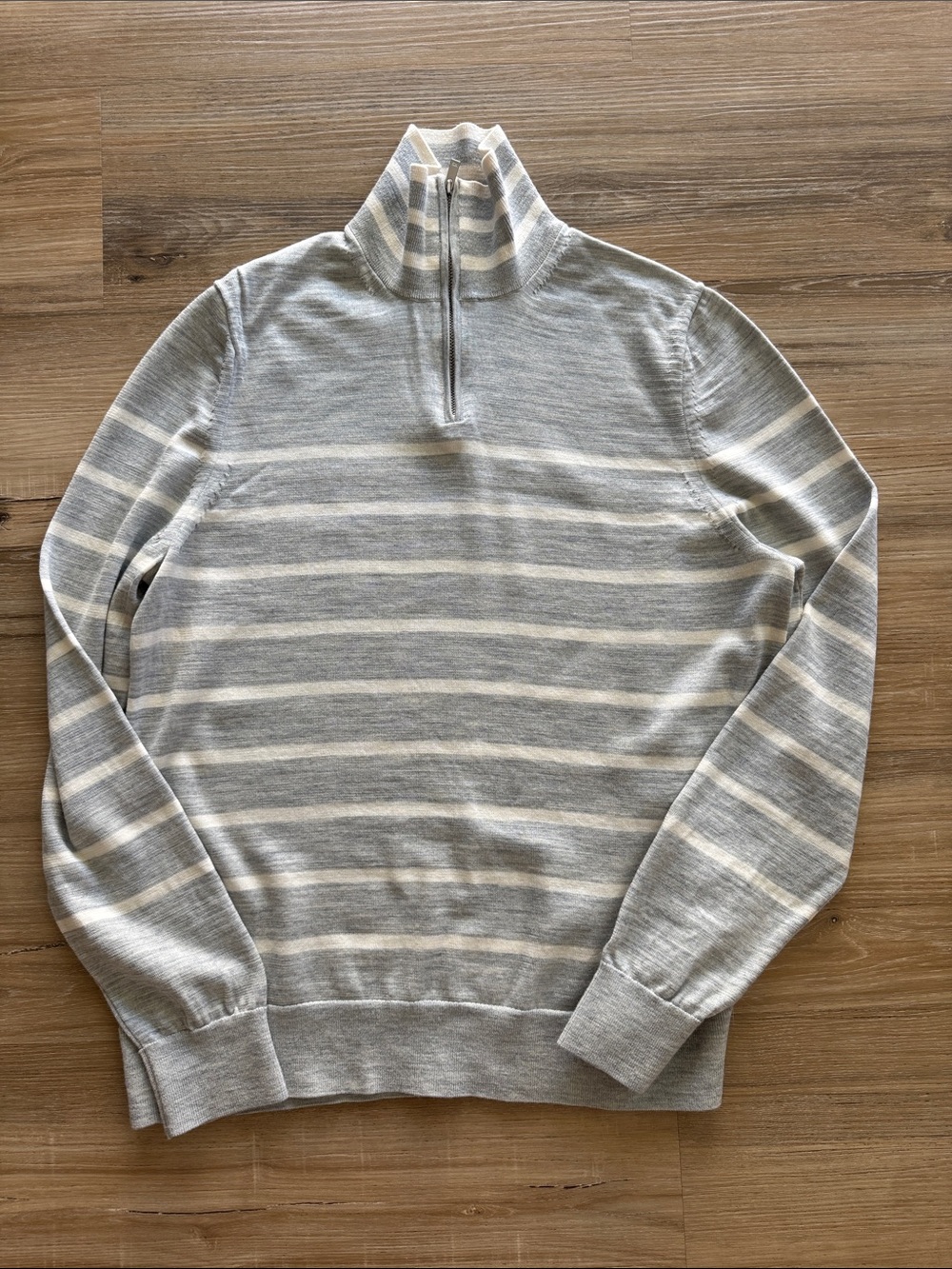 COS Men's Gray and White Striped Half-Zip Sweater